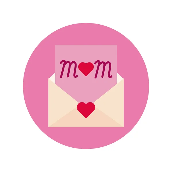 Bloco de envelope dia mãe e ícone de estilo plano — Vetor de Stock