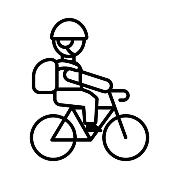Delivery service worker in bicycle line style icon — Stock Vector