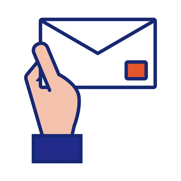 Hand met envelope mail lijn en vul stijl pictogram — Stockvector