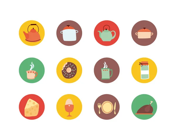 Paquete de cocina y cocinar iconos — Vector de stock