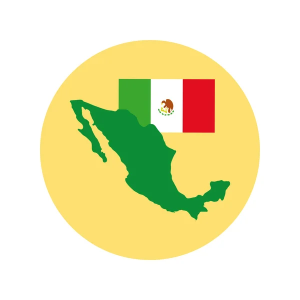 Drapeau mexicain et bloc de carte et icône de style plat — Image vectorielle