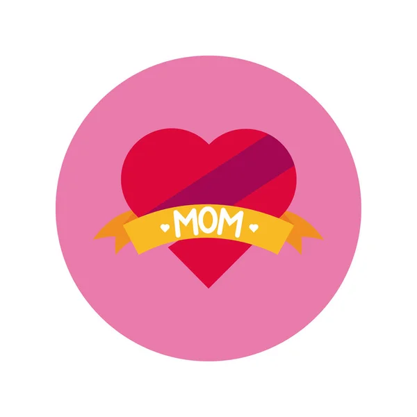 Mother day heart and ribbon block and flat style icon — Stock Vector