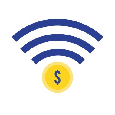 Wi-Fi düz stil simgesi ile bozuk para doları