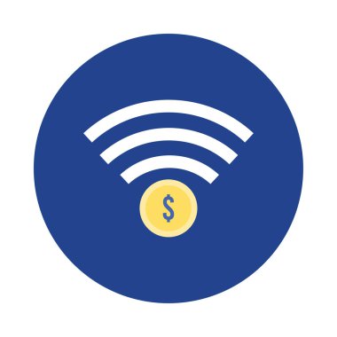 Wi-Fi bloğu ve düz stil simgesi ile bozuk para doları