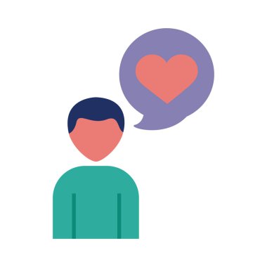 Konuşma baloncuğu ve kalp dayanışması olan insan figürü.