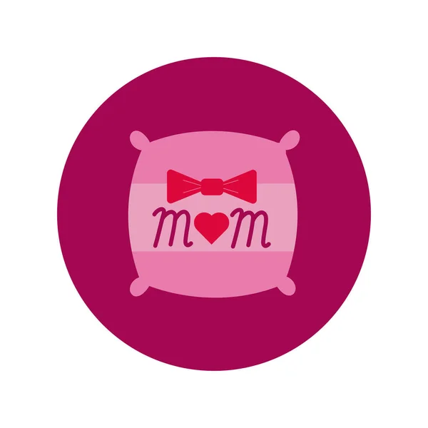 Travesseiro dia mãe com bloco de coração e ícone de estilo plano — Vetor de Stock