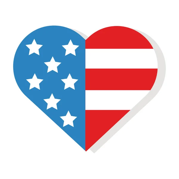 Heart with usa flag flat detailed style — Stock Vector