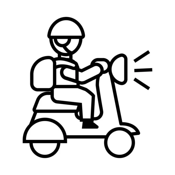 Kurir i motorcykel fordon med box leverans linje stil — Stock vektor