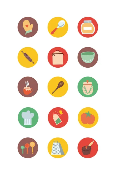 Bundle of kitchen and cook icons — Stock Vector