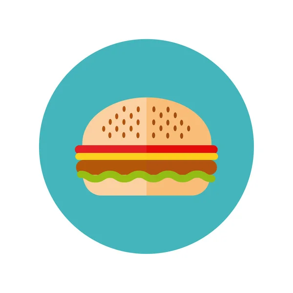 Delizioso blocco fast food hamburger e stile piatto — Vettoriale Stock