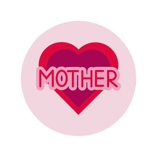 Anneler günü kalp bloğu ve düz stil simgesi — Stok Vektör