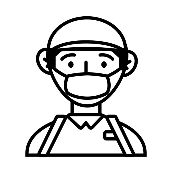 Postman worker with face mask protection line style — Stock Vector