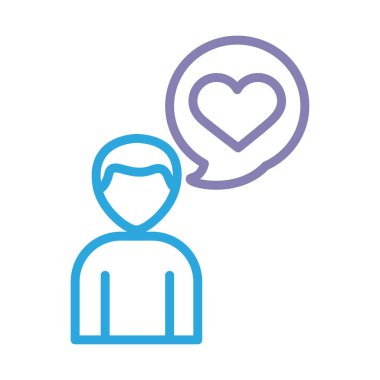 Konuşma baloncuğu ve kalp dayanışması çizgisi olan insan figürü.