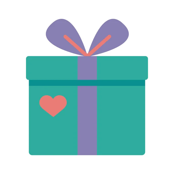 Cadeau boîte cadeau avec coeur style plat — Image vectorielle