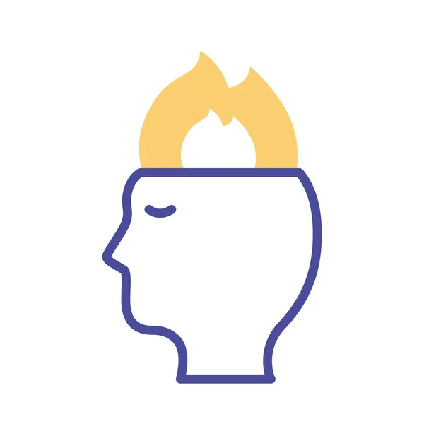 Profil mit Flamme geistige Gesundheit Linie Stil-Symbol — Stockvektor