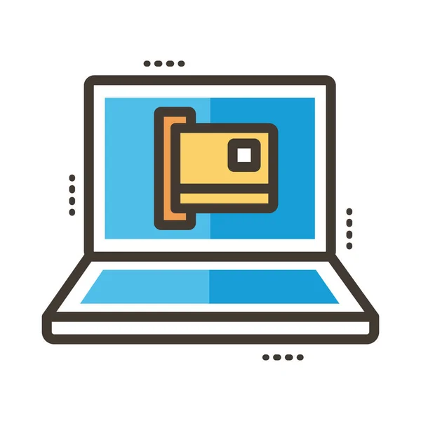 Carte de crédit en ligne d'ordinateur portable et icône de style de remplissage — Image vectorielle