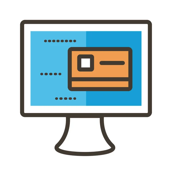 Carte de crédit en ligne de bureau et icône de style de remplissage — Image vectorielle