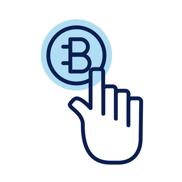 Hand index bitecoin krypto valuta linje stil — Stock vektor