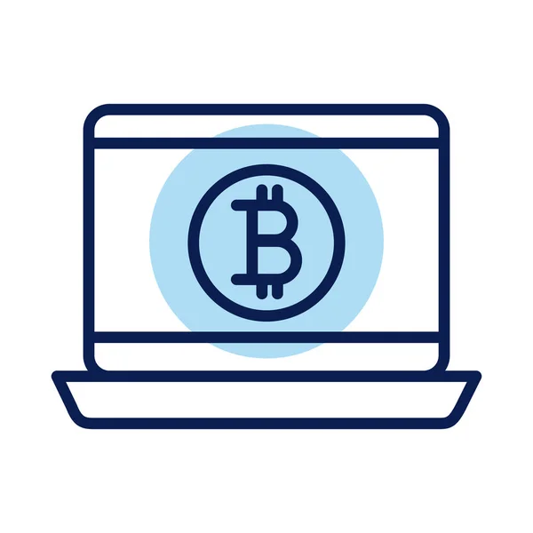 Laptop com ícone de estilo de linha de moeda criptomoeda bitcoin — Vetor de Stock