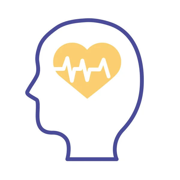 Perfil con corazón cardio salud mental línea estilo icono — Archivo Imágenes Vectoriales