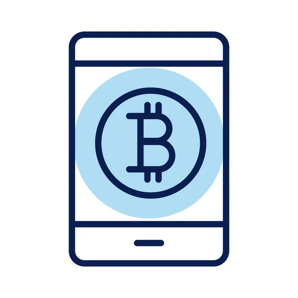 Smartphone con bitcoin crypto línea de moneda icono de estilo — Vector de stock