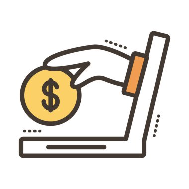 Dizüstü bilgisayar hattında bozuk para ile el ve dolgu stili