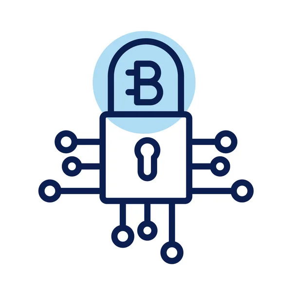 Bitecoin com cadeado criptomoeda estilo de linha de moeda — Vetor de Stock