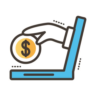 Dizüstü bilgisayar hattında bozuk para ile el ve dolgu stili