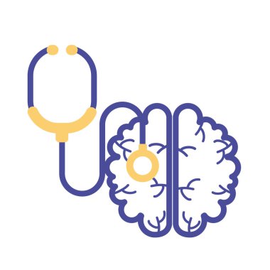 Steteskop zihinsel sağlık çizgisi tarzına sahip beyin
