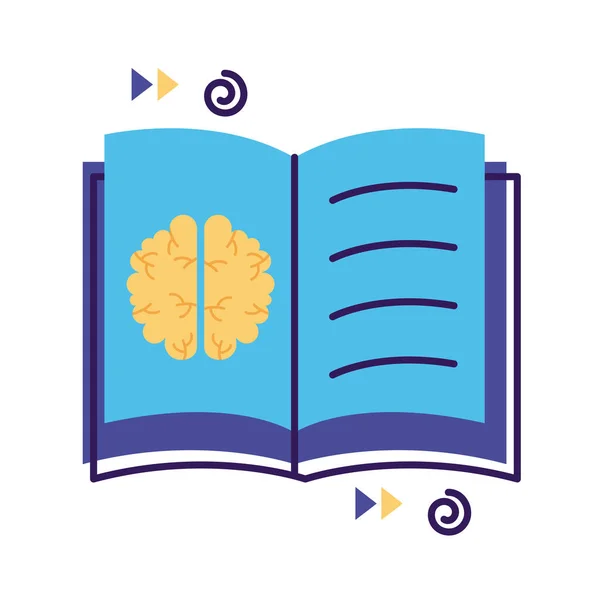 Cérebro no livro saúde mental ícone de estilo plano — Vetor de Stock