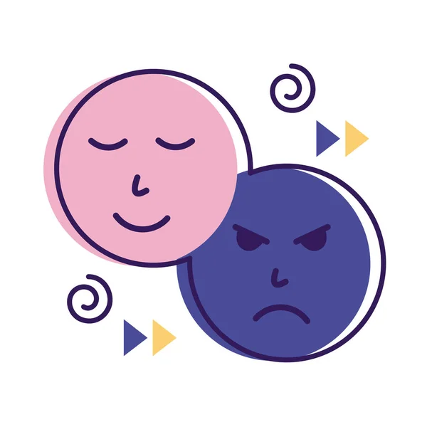 Λυπημένη και ευτυχισμένη emoticons επίπεδη στυλ εικονίδιο — Διανυσματικό Αρχείο
