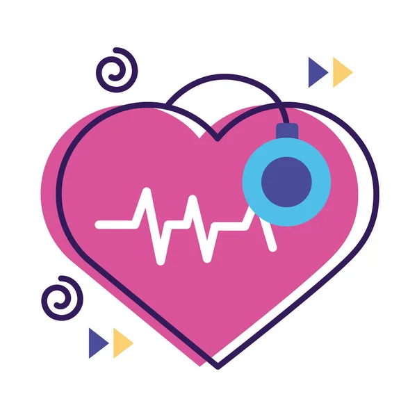 Heart cardio with stethoscope flat style icon — Stock Vector