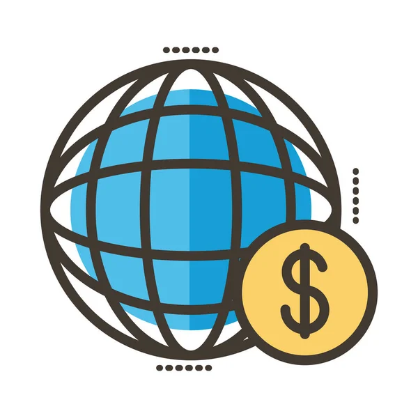 Dollaro moneta con la linea del browser sfera e riempire lo stile — Vettoriale Stock