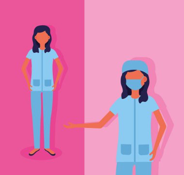 Yüz maskeli kadın doktorlar