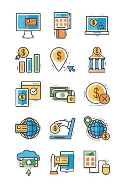 Çevrimiçi bankacılık seti simgeleri demeti