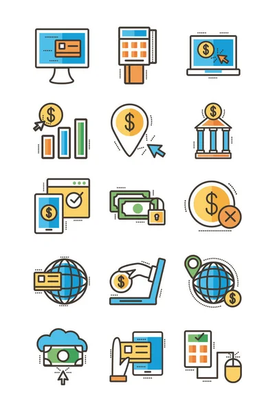 Paquete de iconos de conjunto de banca en línea — Archivo Imágenes Vectoriales
