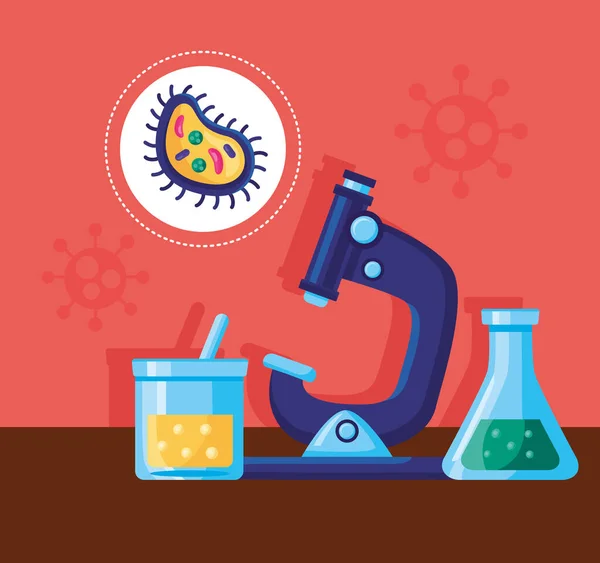 Covid19 pandemický plakát s laboratorní vyhledávací vakcínou — Stockový vektor