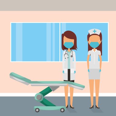 Yüz maskeli kadın doktorlar