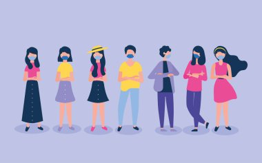 İnsanlar covid19 salgını için yüz maskesi kullanıyor.