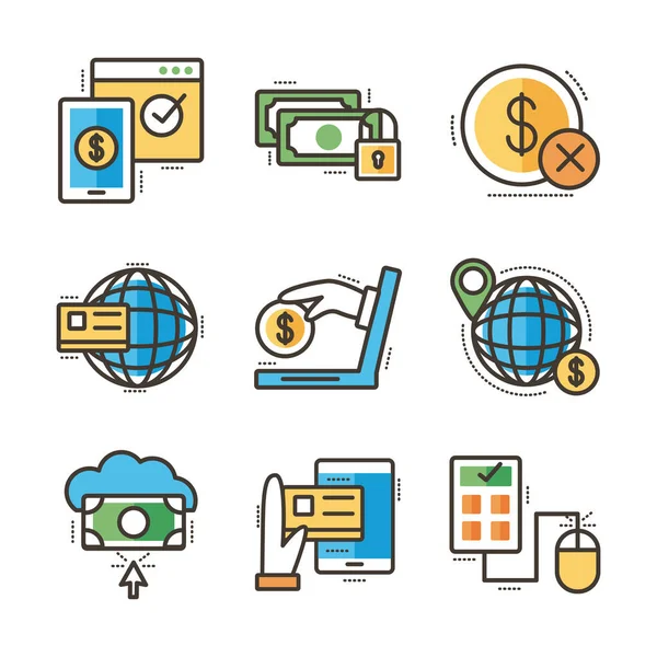 Paquet d'icônes jeu bancaire en ligne — Image vectorielle
