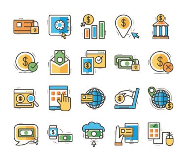 Çevrimiçi bankacılık seti simgeleri demeti