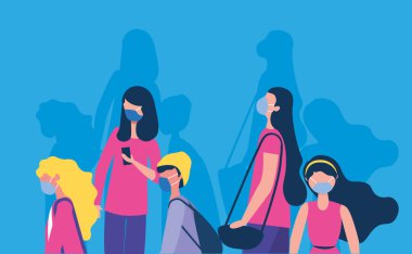 İnsanlar covid19 salgını için yüz maskesi kullanıyor.