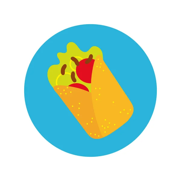 Mexikanska burrito mat block och platt stil ikon — Stock vektor