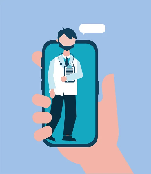 Online gezondheidstechnologie met dokter smartphone — Stockvector