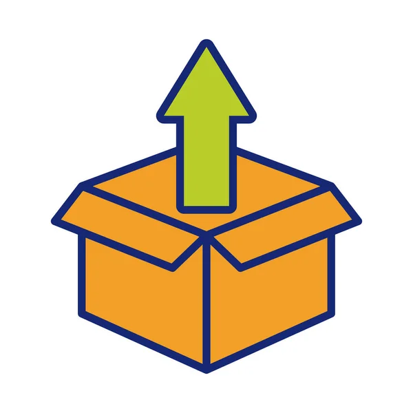 Šipka nahoru s krabicí karton balení poštovní služby linky a styl výplně — Stockový vektor