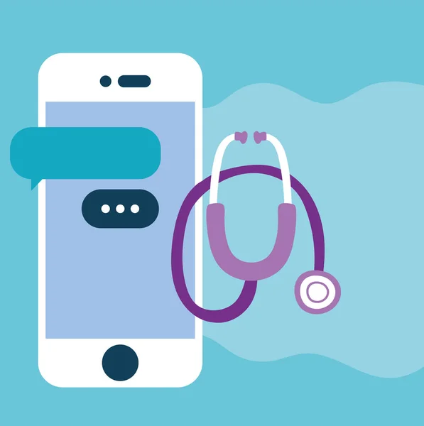 Online hälsoteknik med smartphone och stetoskop — Stock vektor