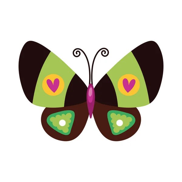 Hermoso icono de estilo plano de insecto verde mariposa — Vector de stock