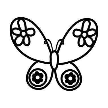 beautiful butterfly insect with flowers flat style clipart