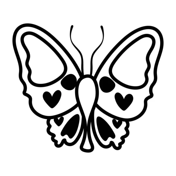 Hermoso insecto mariposa con corazones estilo de línea — Vector de stock