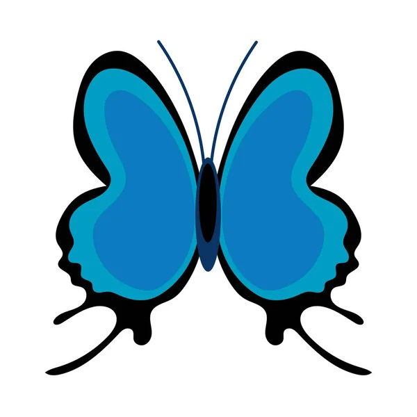Bella farfalla insetto blu icona in stile piatto — Vettoriale Stock